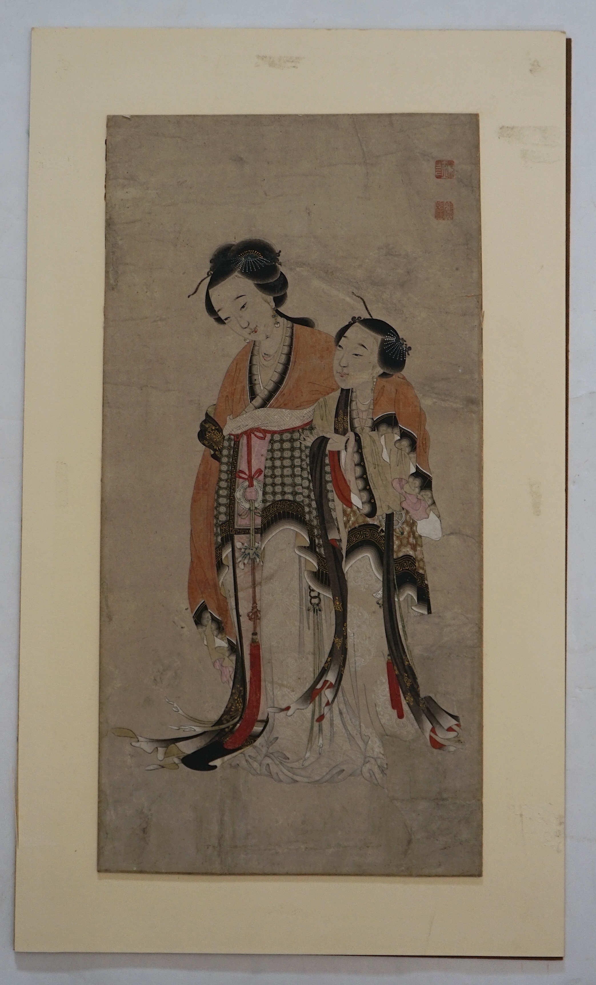 Chinese School, Yongzheng period (1723-35), watercolour on paper, two court ladies